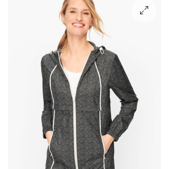 T by Talbots Windbreaker Hoodie Jacket Women M Full Zip BlackWhite   Lightweight - Picture 1 of 14